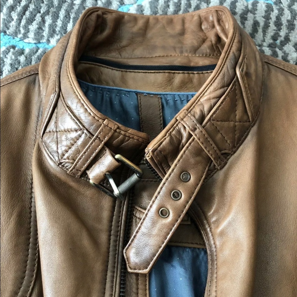 MASSIMO DUTTI MEN'S LEATHER JACKET XL BROWN - Picture 5 of 8